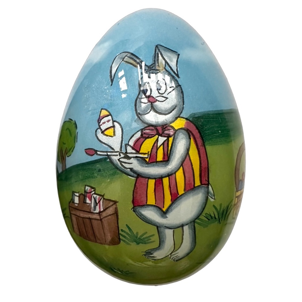 Vintage LI BIEN Chinese Reverse Hand Painted Glass Easter Egg Ornament 3”